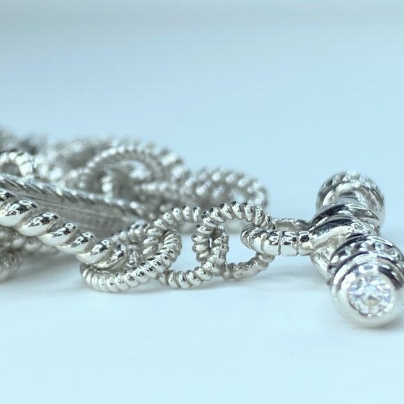 Judith Ripka Sterling Silver Triple 3 Strand Oval Link CZ Toggle bracelet JR8834 - Picture 7 of 8